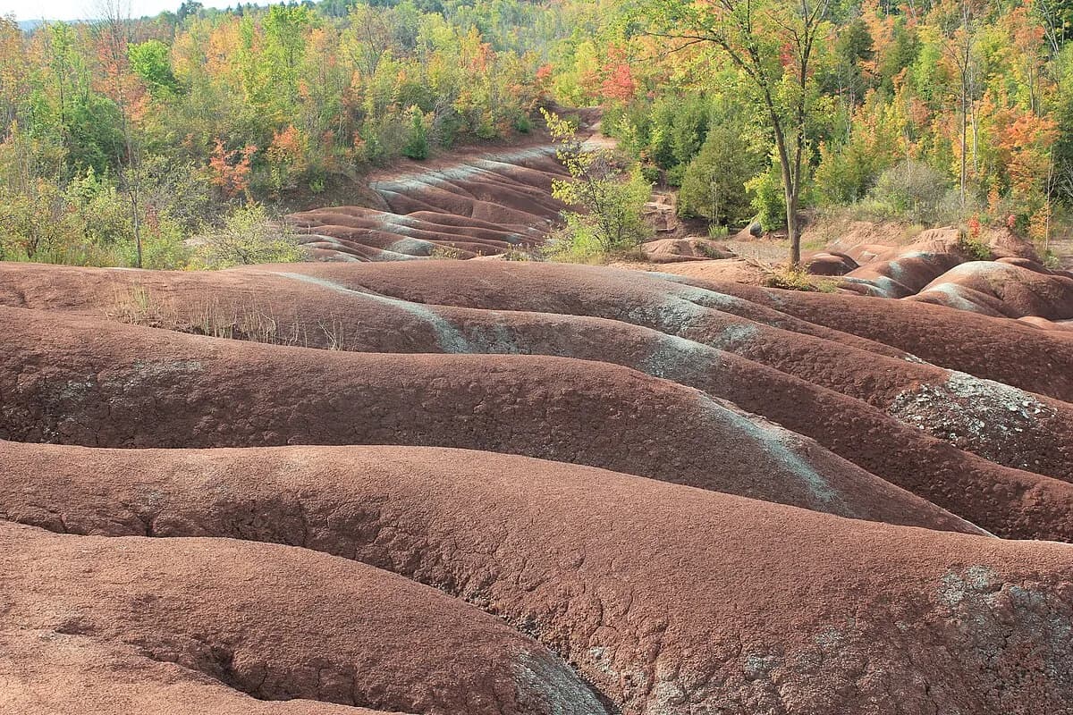Red Queenston shale formations at Cheltenham Badlands, Caledon