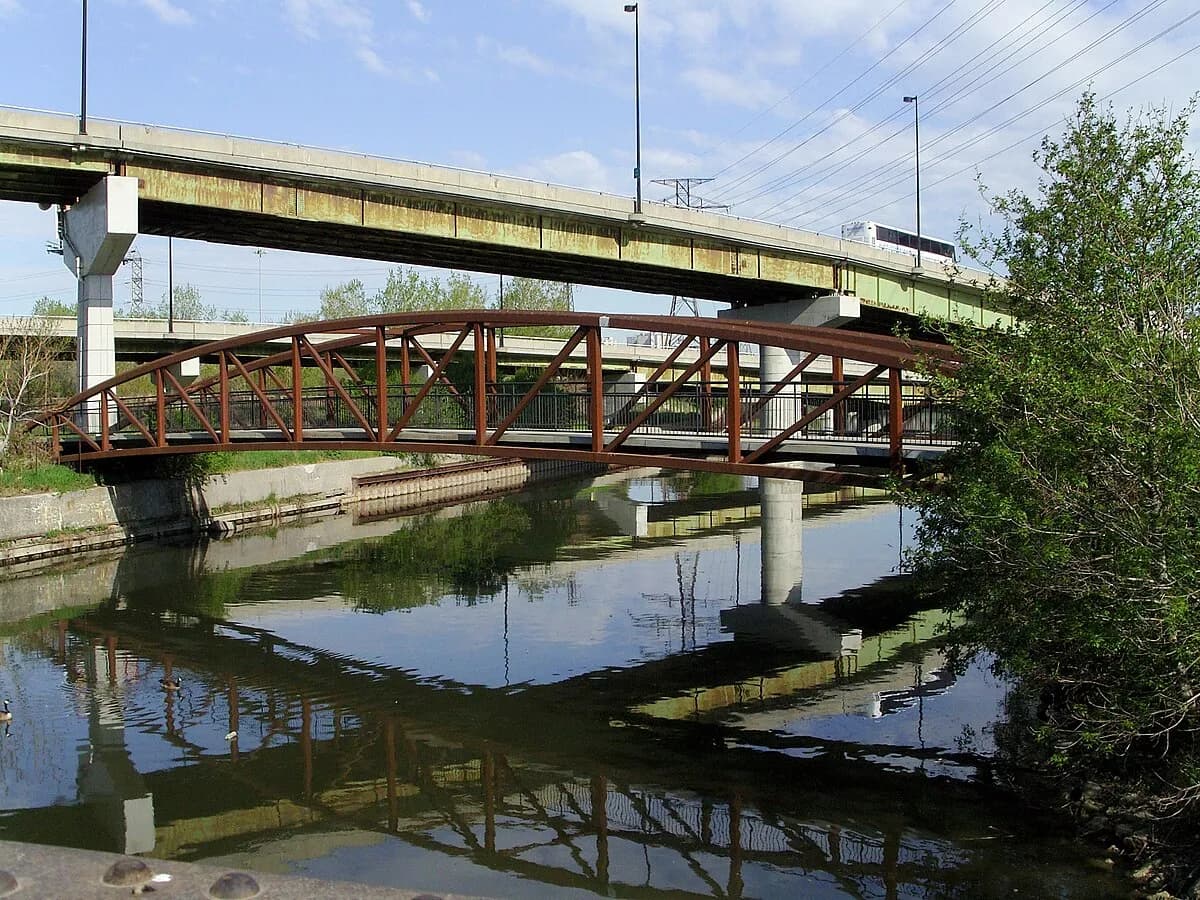Pedestrian bridge on the Lower Don Trail in the Don River Valley, Toronto