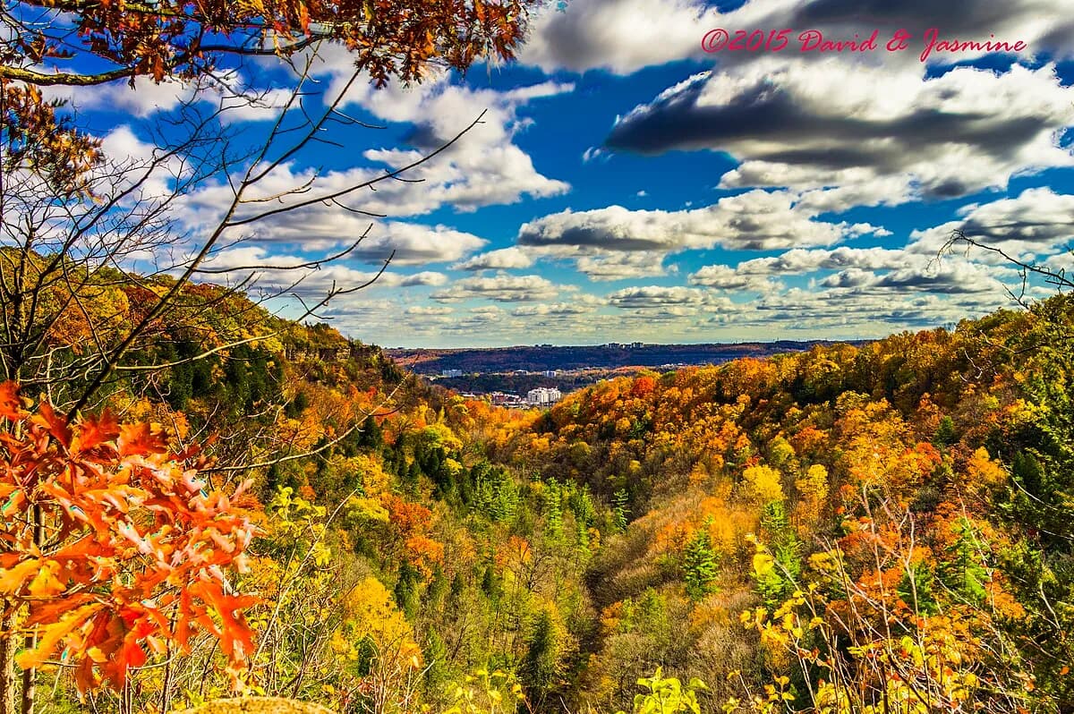 Fall foliage view from Dundas Peak lookout over Spencer Gorge, Hamilton