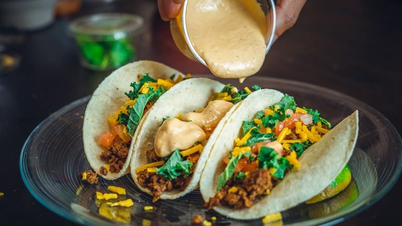 Colourful fine-dining Mexican dish with intricate plating
