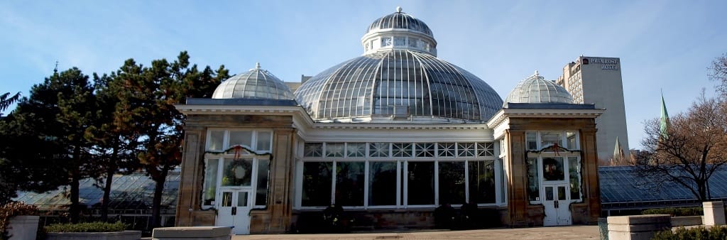 The historic glass-domed Palm House at Allan Gardens Conservatory in Toronto.