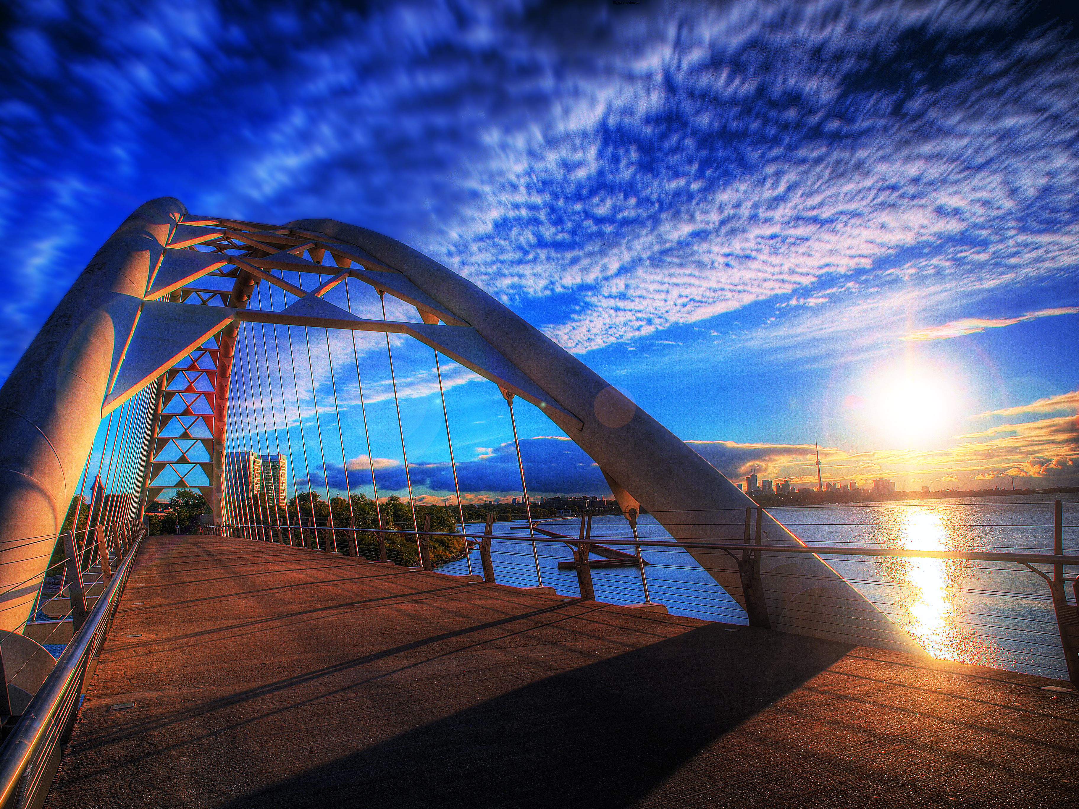Humber Bay Arch Bridge and waterfront parkland, Toronto