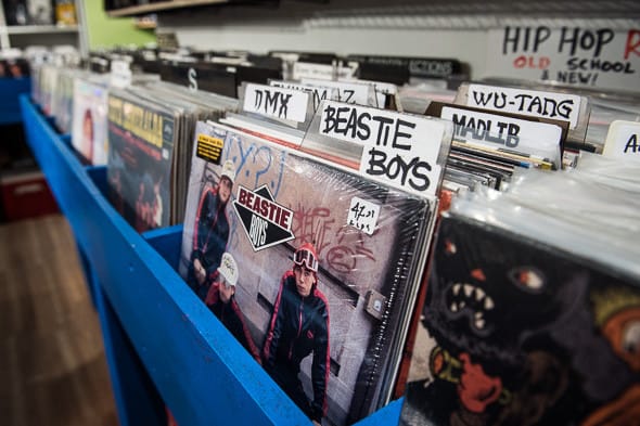 Hip-hop bins at Neurotica Records, official photograph from neurotica.ca