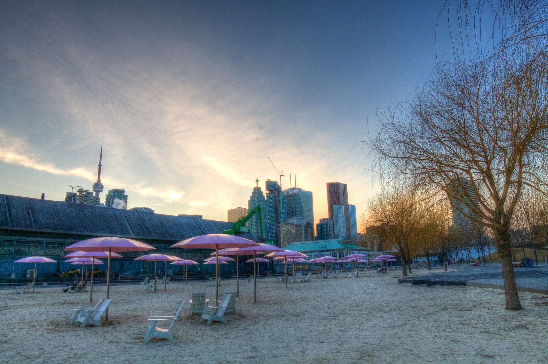 Sugar Beach pink umbrellas and Muskoka chairs, Toronto