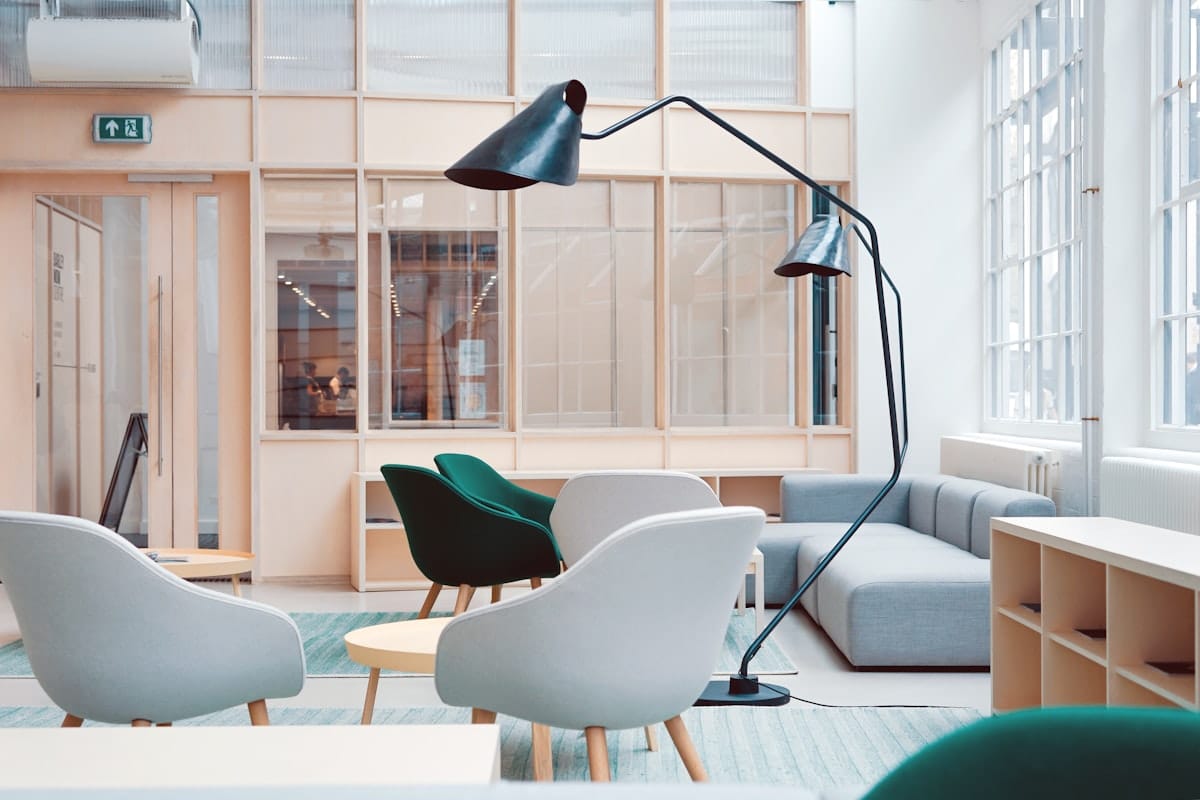 Bright coworking lounge interior representing WeWork Richmond Street