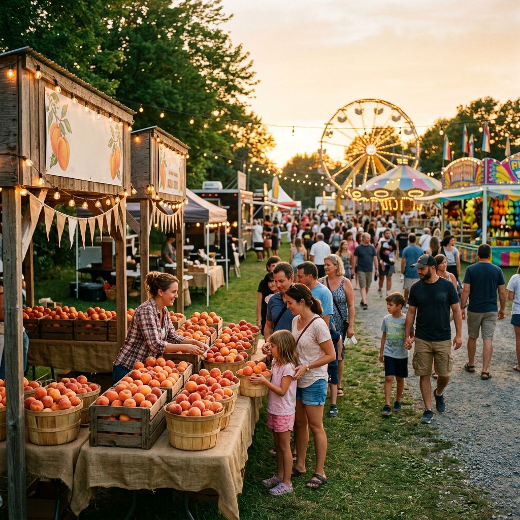 Baskets of fresh peaches and midway rides at Winona Peach Festival